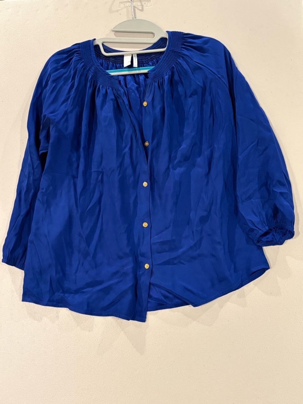 Line & Dot 100% Silk Royal Blue Smocked Blouse XS - Mint condition